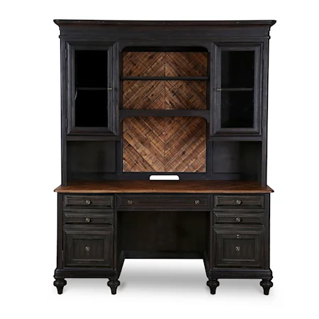 Computer Credenza and Hutch with Printer Drawer and LED Display Lighting